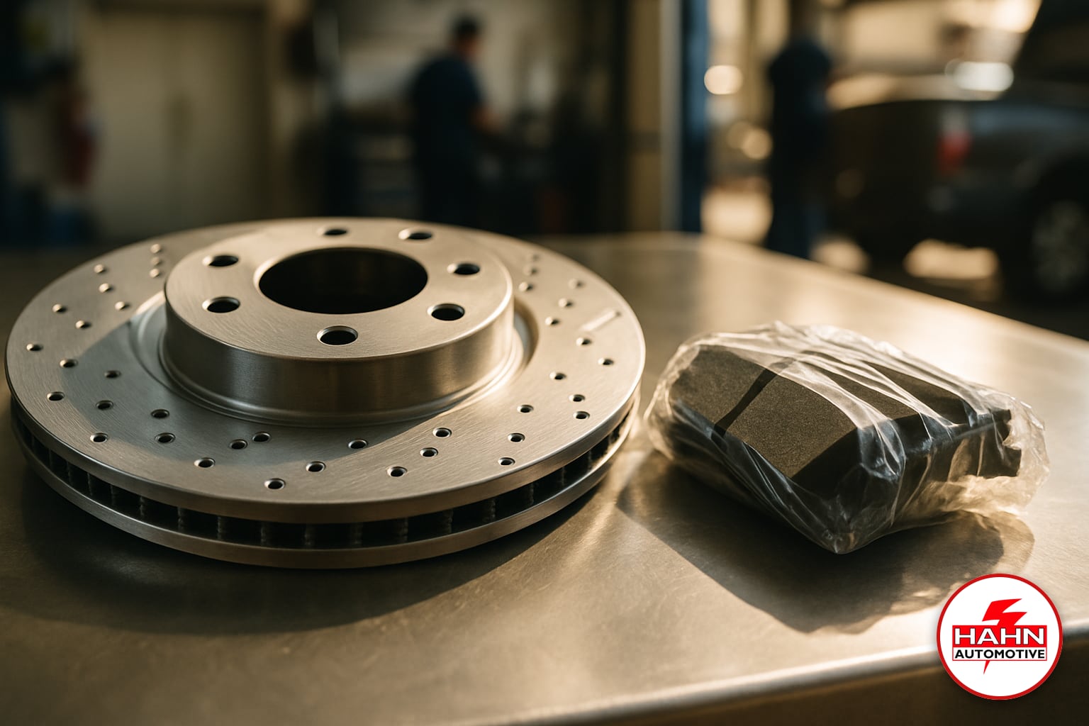 Hahn Automotive technician detail shot — brake repair