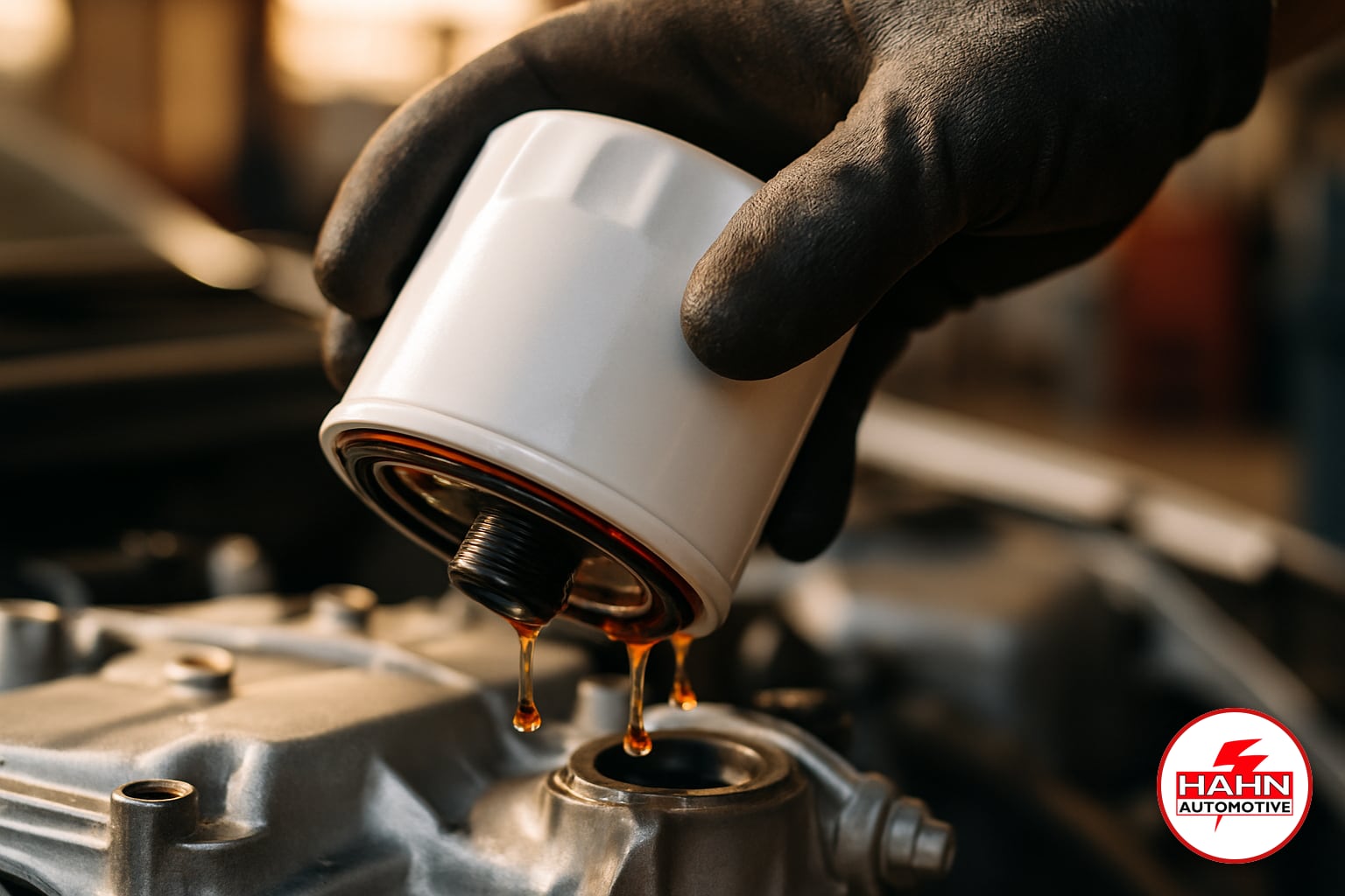 Hahn Automotive technician detail shot — oil change