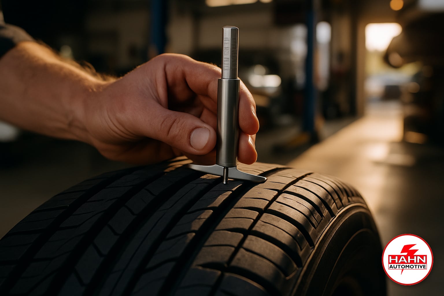 Hahn Automotive technician detail shot — tire service
